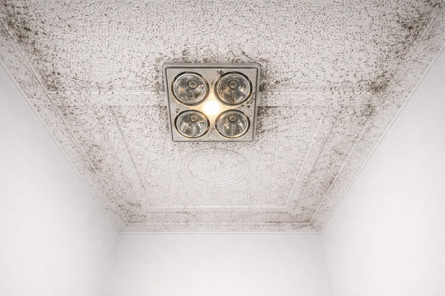 Window area before treatment — visible mould growth on walls and ceiling